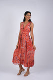 225030 Red Wanderlust Blockprint Maxi Dress