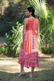 225030 Red Wanderlust Blockprint Maxi Dress