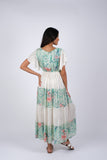 225084 Blue & White Tiered Serene Maxi Dress with Flared Sleeves