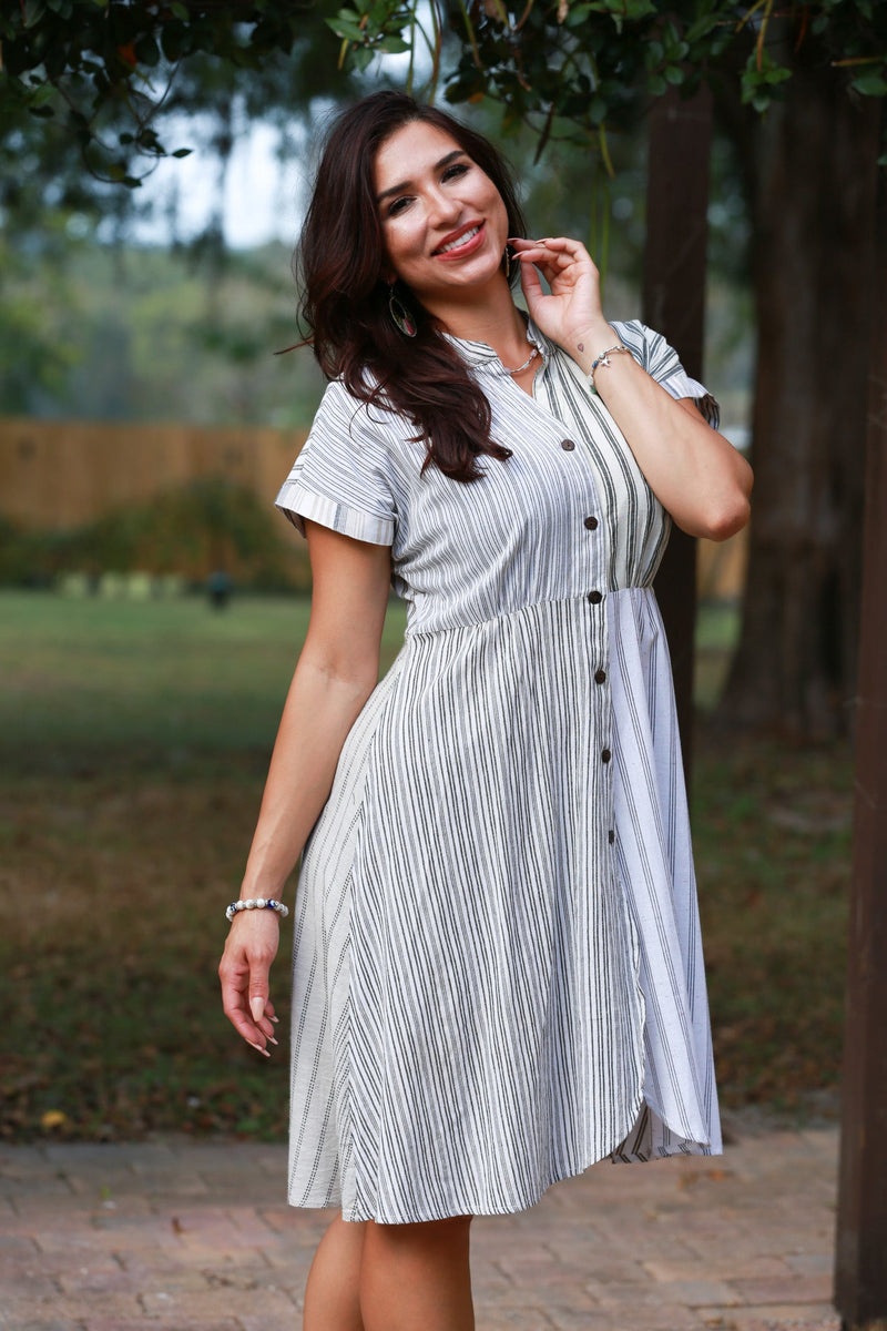 sheller シェリエ fringe stripe shirt dress fringe stripe shirt