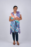 225316 Trendy Tie Dye Sleeveless Cardigan