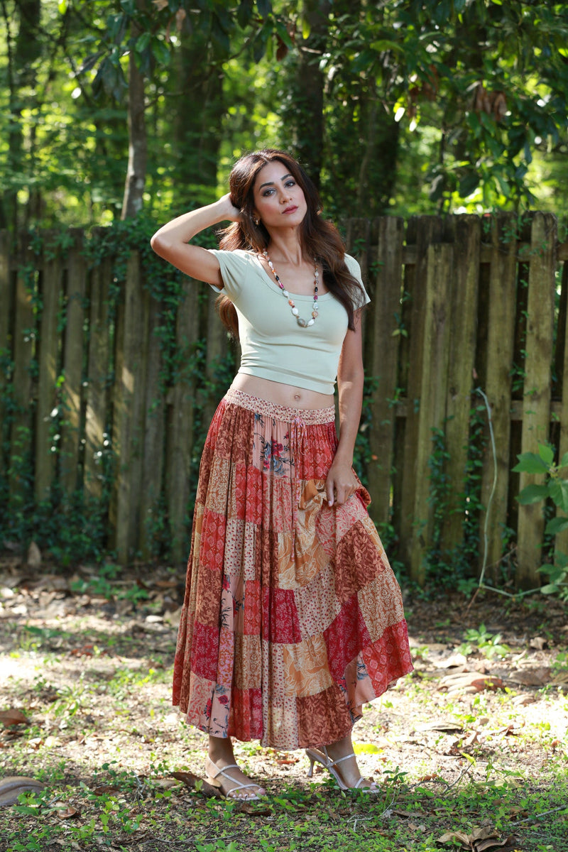 225538 Maple Bloom Patchwork Maxi Skirt (Autumn Tones) – Sacred