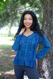 224652 Embroidered Button-Front Rayon Top