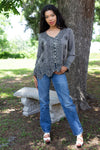 224653 Embroidered Peplum Rayon Top