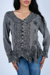 224653 Embroidered Peplum Rayon Top