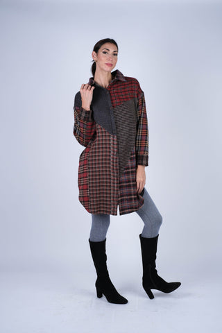224659 Patchwork Plaid Cotton Coat