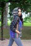224668 Multicolor Striped Patchwork Cotton Hoodie