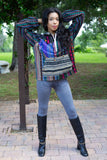 224668 Multicolor Striped Patchwork Cotton Hoodie