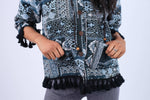 224669 Tassel Trim Patchwork Cotton Jacket