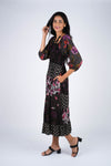 224679 Floral Noir Collection Tiered Midi Dress