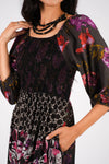 224679 Floral Noir Collection Tiered Midi Dress