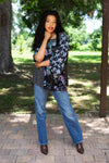 224681 Midnight Bloom Rayon Crepe Patchwork Top