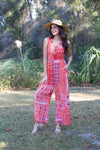 225031 Red Wanderlust Blockprint Romper
