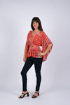 225033 Red Wanderlust Blockprint Hippie Top with Flared Sleeves