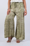 225064 Olive Blockprint Flared Hippie Pants