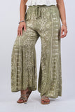 225064 Olive Blockprint Flared Hippie Pants