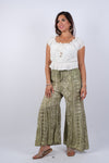 225064 Olive Blockprint Flared Hippie Pants