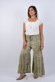 225064 Olive Blockprint Flared Hippie Pants