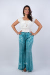 225065 Sky Blue Blockprint Flared Hippie Pants