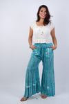 225065 Sky Blue Blockprint Flared Hippie Pants