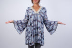225109/3 Abstract Indigo Tunic with Flared Sleeves