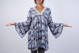 225109/3 Abstract Indigo Tunic with Flared Sleeves
