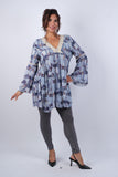 225109/3 Abstract Indigo Tunic with Flared Sleeves