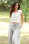 225112 Ethereal Stripes Boho Chic Summer Button Skirt