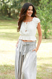 225112 Ethereal Stripes Boho Chic Summer Button Skirt