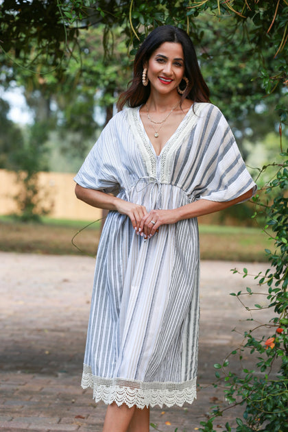 225113 Ethereal Stripes Bohemian Patchwork Dress