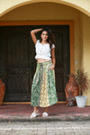 225118 Jungle Dreams Olive Patchwork Button Skirt