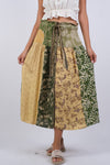 225118 Jungle Dreams Olive Patchwork Button Skirt