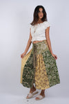 225118 Jungle Dreams Olive Patchwork Button Skirt