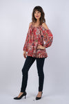 225133 Crimson Off-Shoulder Abstract Top