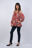 225133 Crimson Off-Shoulder Abstract Top