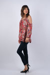225133 Crimson Off-Shoulder Abstract Top