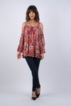 225133 Crimson Off-Shoulder Abstract Top