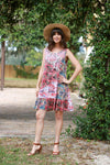 225144 Boho Pink Floral Patchwork Summer Dress