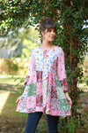 225171 Petal Harmony Boho Tunic with Ruffled Sleeves