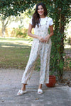 225181 Delicate Cream Floral Overalls
