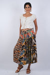 225189 Abstract Allure Patchwork Boho Button Skirt