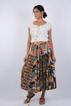 225189 Abstract Allure Patchwork Boho Button Skirt