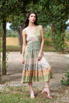 225201 V Neckline Olive Bloom Tiered Summer Dress