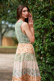 225201 V Neckline Olive Bloom Tiered Summer Dress