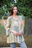 225207XXL Olive Bloom Bell Sleeve Hippie Patchwork Top XXL