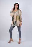 225207 Olive Bloom Bell Sleeve Hippie Patchwork Top