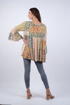 225207 Olive Bloom Bell Sleeve Hippie Patchwork Top