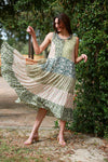 225209 Bohemian Olive High Neck Line Summer Patchwork Dress