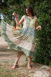 225209 Bohemian Olive High Neck Line Summer Patchwork Dress