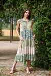 225209XXL Bohemian Olive High Neck Line Summer Patchwork Dress XXL